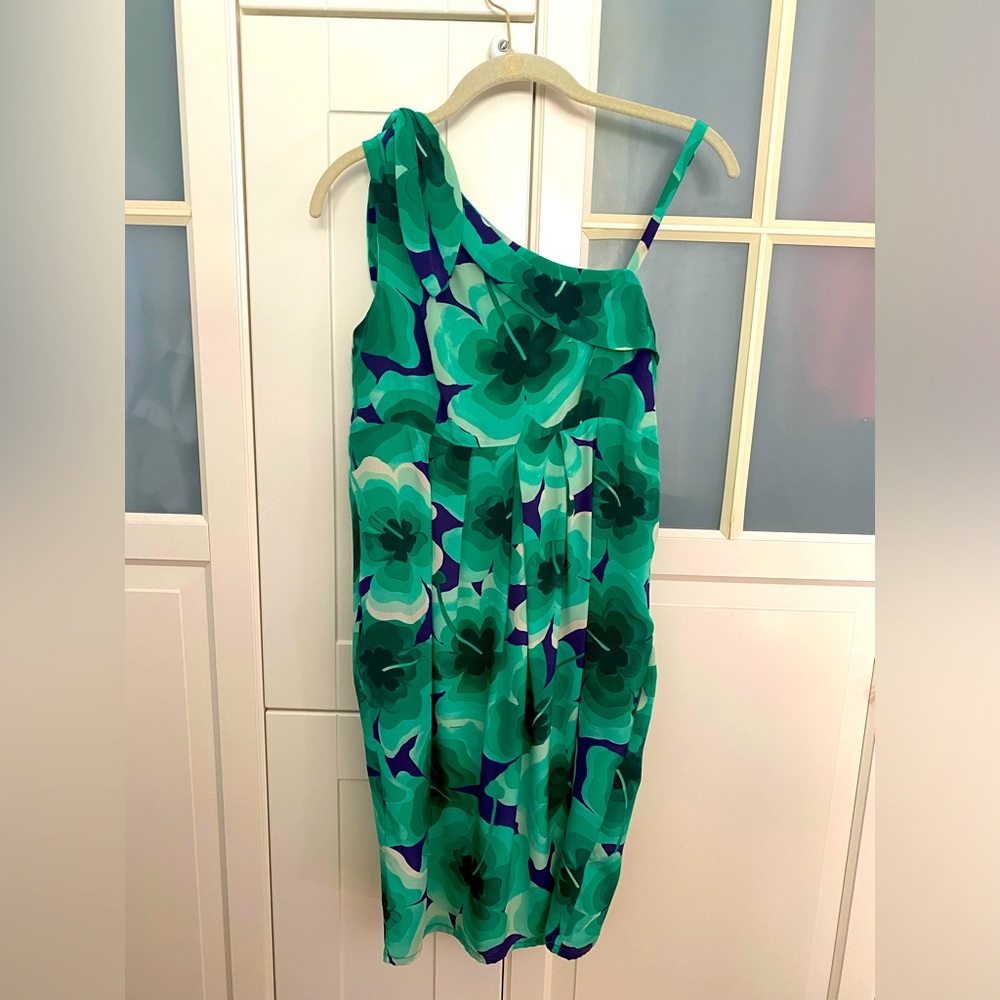 Preloved Moschino printed clover silk knee-length dress Size 4